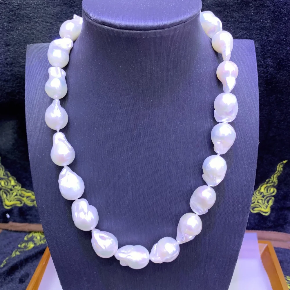 

Natural Retro White Large Size Tissue Nucleated Flame Ball Shape Baroque Pearl Necklace Freshwater 100% Natural Pearls
