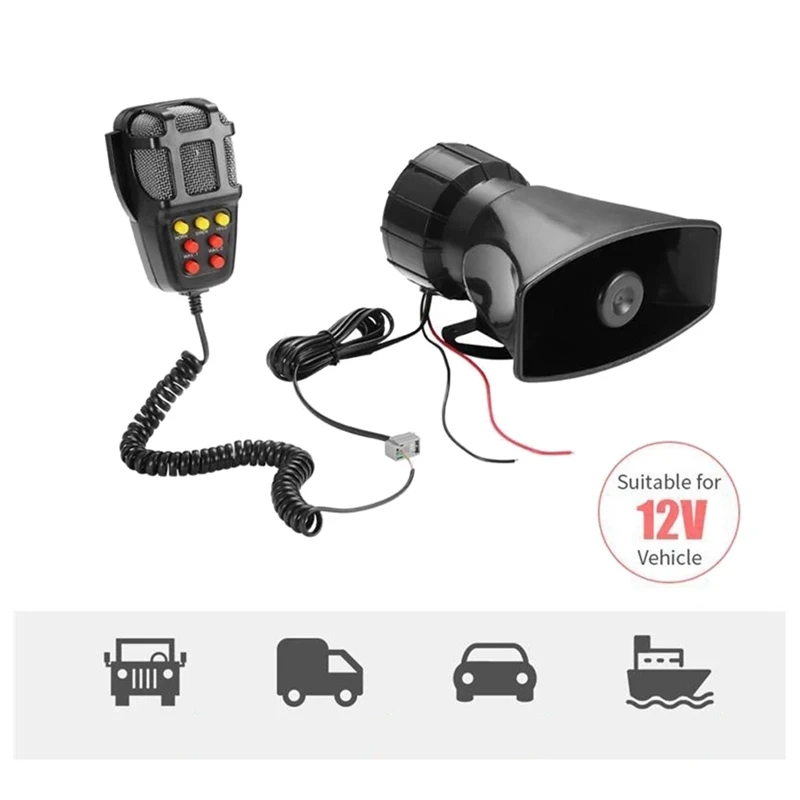 Car Warning Alarm Truck 7-Sound Loud Alarm Loudspeaker 12V Siren Air Horn Megaphone Police Firemen Car Horn 110DB