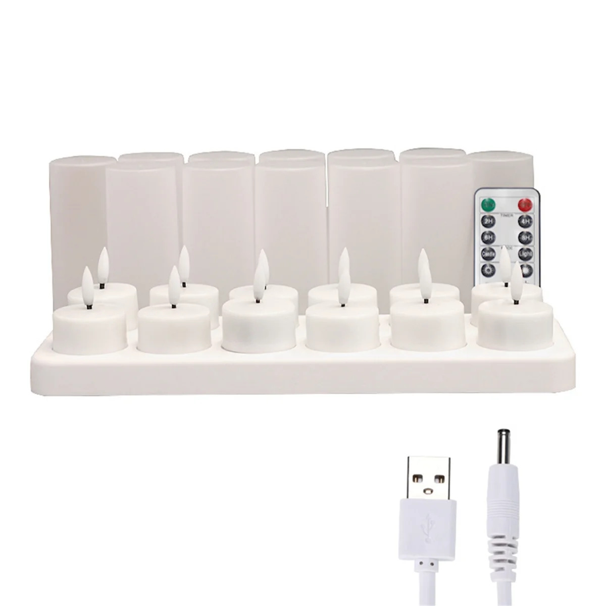 Flameless Candles with Remote Control Timer & Charging Base, 12pcs USB Rechargeable Battery LED Tea Lights Candles