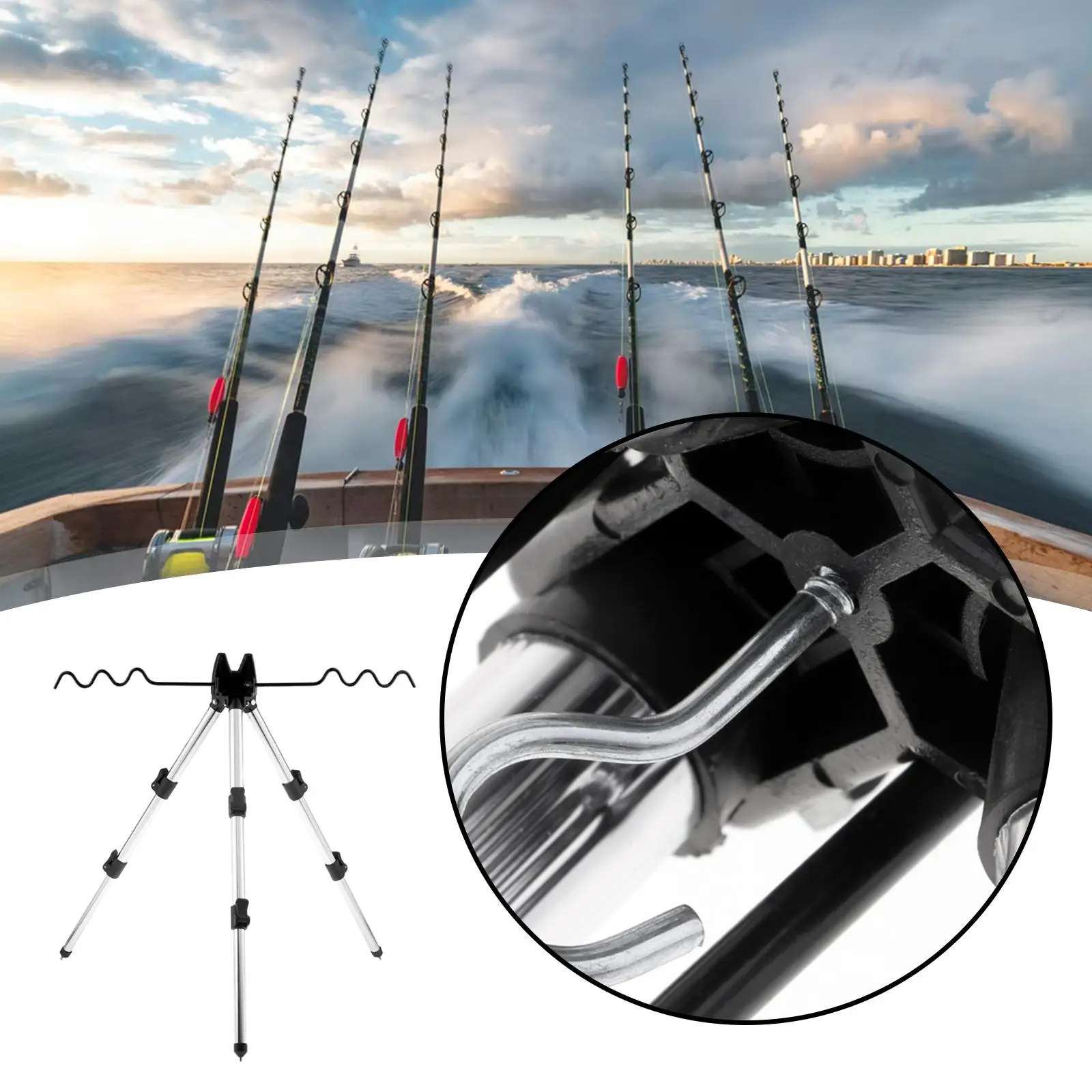 حامل ثلاثي القوائم تلسكوبي ، حامل 7 قضبان ، صنارة الصيد ، البحر ، الشاطئ