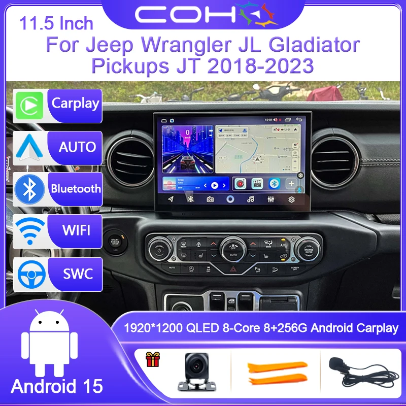 

11.5Inch For Jeep Wrangler JL Gladiator Pickups JT 2018-2023 Android15 8-Core Car Multimedia Player Stereo Receiver Radio GPS 4G