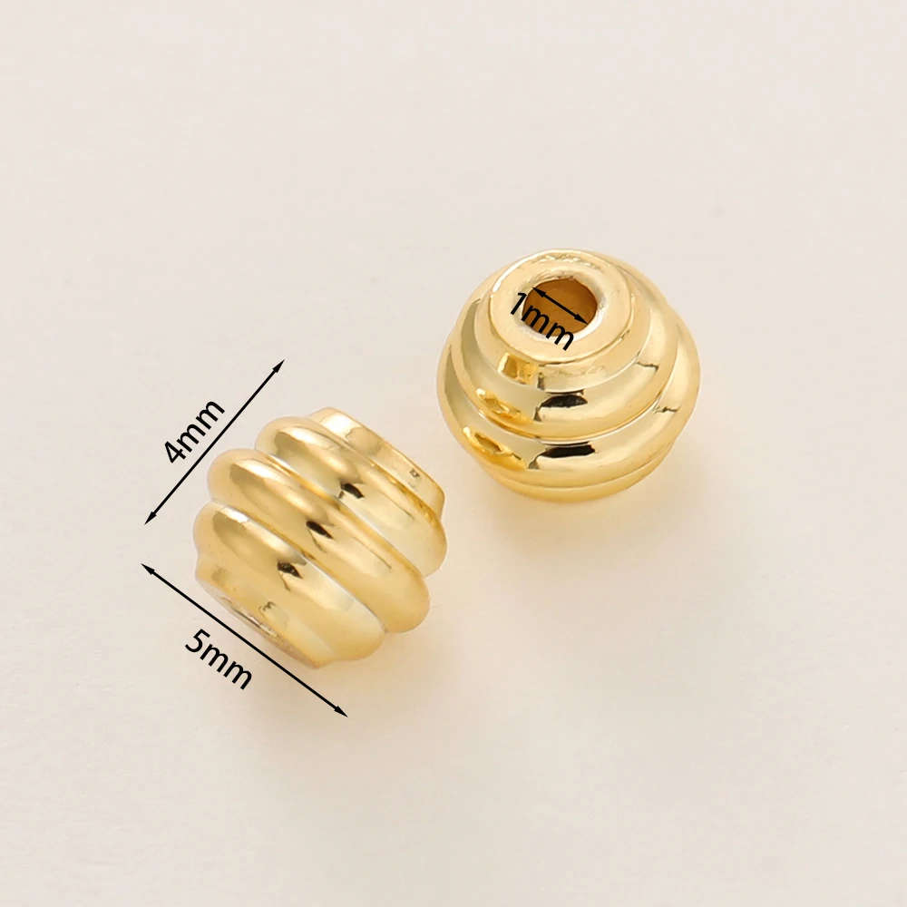 10Pcs/Lot 4*5mm 14/18K Gold Color Plated Striped Beads For Handmade DIY Bracelet Necklace Jewelry Making Accessories