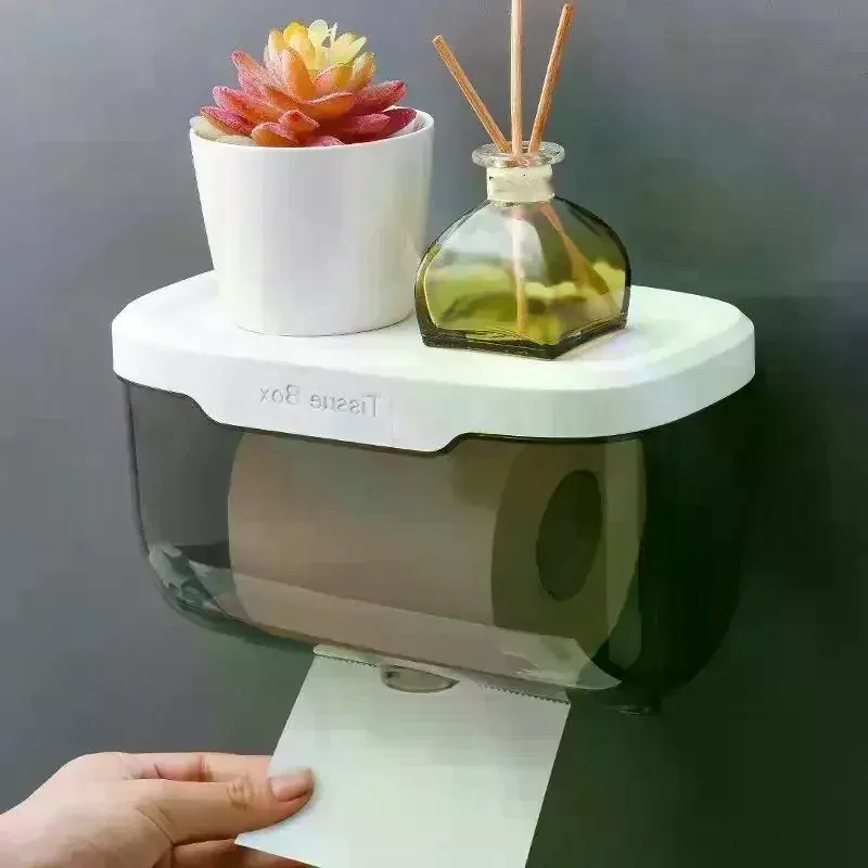 Tissue Box Wall Mounted Waterproof Design Top Storage Shelf For Bathroom Kitchen Home Use