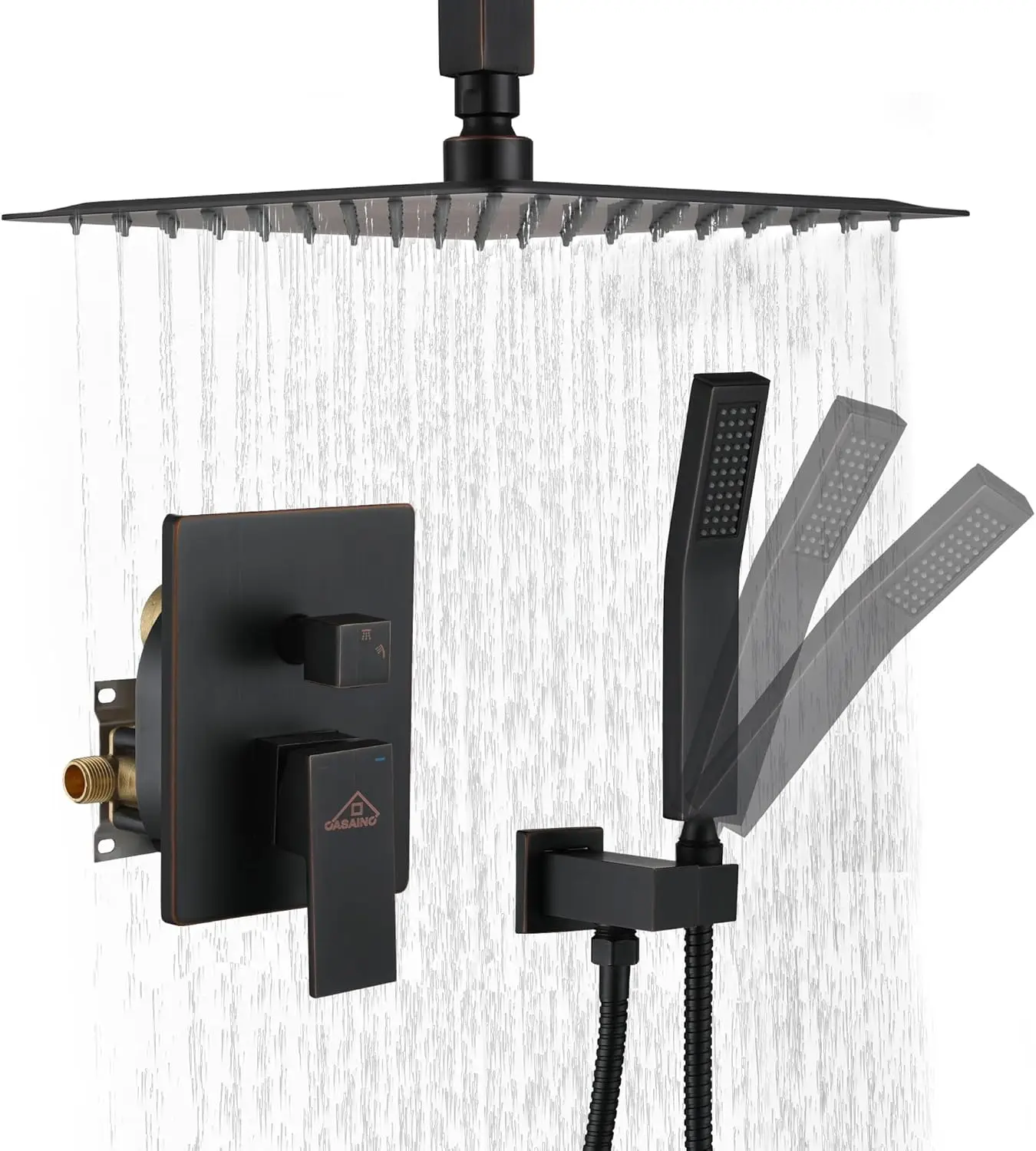 

Rainfall Shower System 10" Ceiling Mounted Shower Head with Handheld Spray Combo Shower Trim Kit, Oil Rubbed Bronze