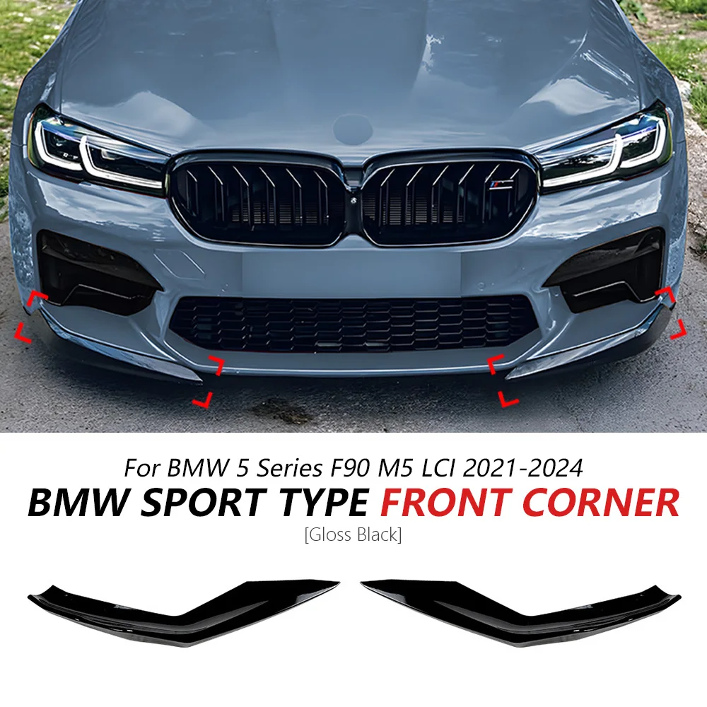 

Front Bumper Corner Trim For BMW 5 Series M5 F90 LCI 2021-2024 Glossy Black Bumper Lip Spoiler Front Lip Accessories Car Update