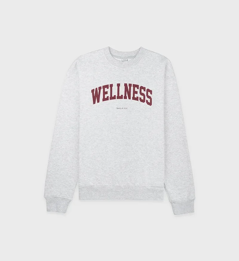 Winter Hoodie Sweatshirt for Women, Sporty&Rich WELLNESS Print Grey White Letters and Numbers Pullover