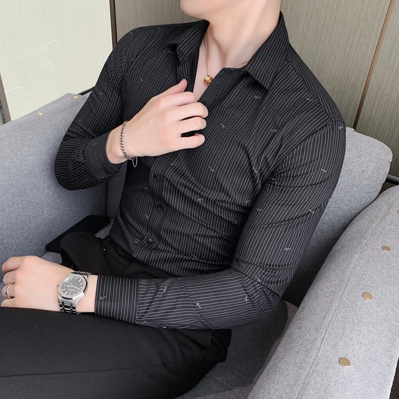 2023 Men\'s Luxury Shirts Wedding Dress Printing Long Sleeve Shirt Silk Tuxedo Shirt Men Mercerized Cotton Shirt Plus Size S-4XL