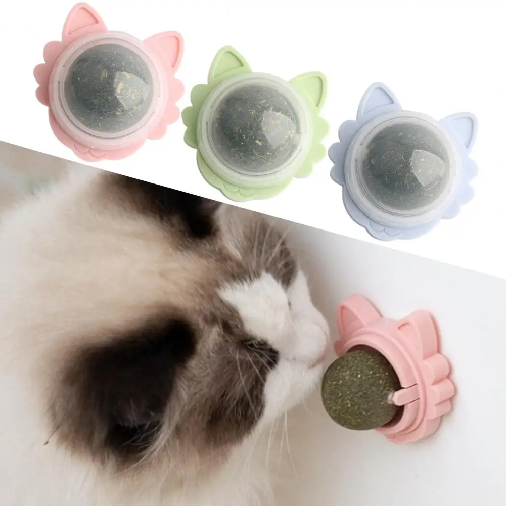 

Catnip Balls for Cats Wall 360 Degree Rotating OrganicTeeth Cleaning Interactive Chew Toy for Indoor Cats Adhesive Wall Mount