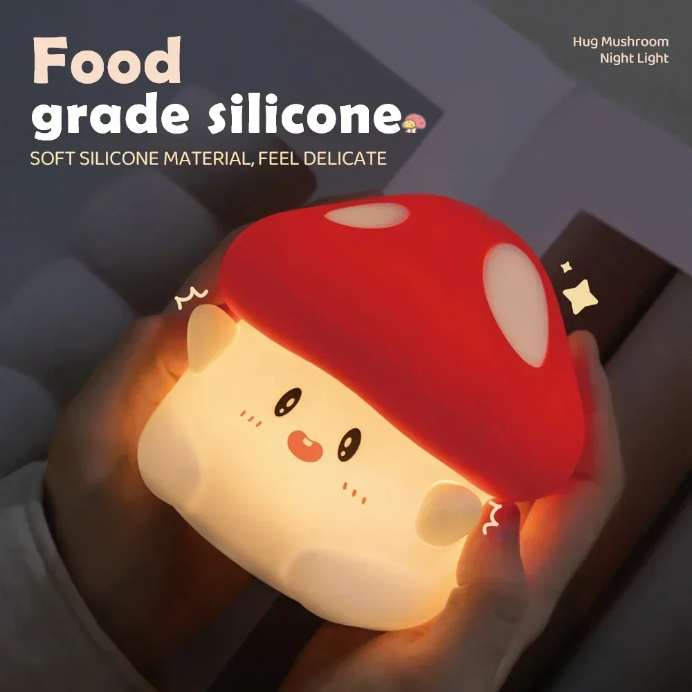 

LED Mushroom Night Light Soft Silicone Sleeping Nursery Night Light Dimmable Rechargeable Lamp Room Decor Baby Bedside Lamps