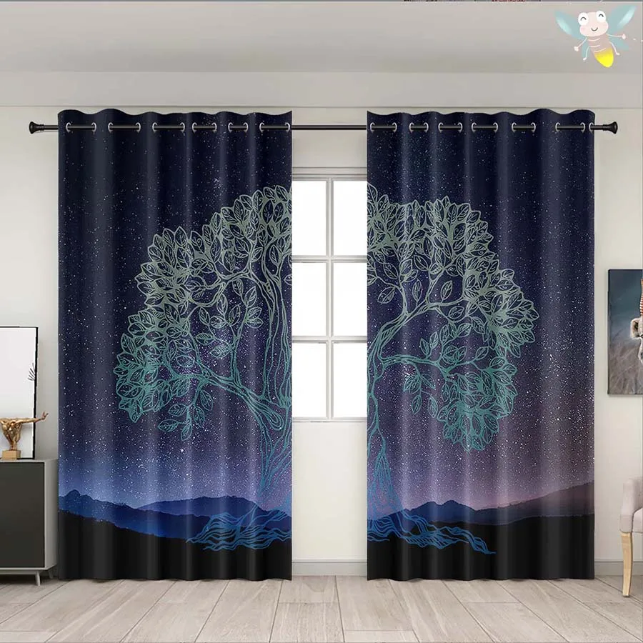 Tree of Life Enchanted Forest Blackout Curtains - Mystical Grommet Window Drapes for Bedroom & Living Room Decor