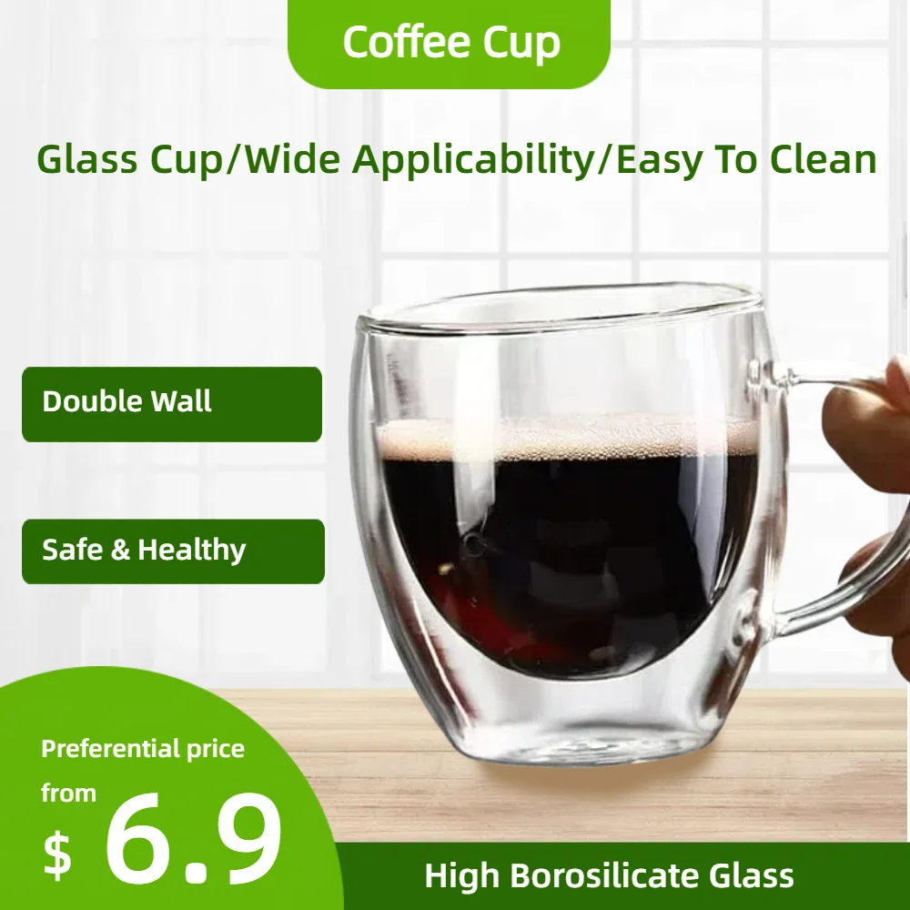 2/4/6 Uds tazas de vidrio tazas de café bonitas vasos de vidrio juegos de utensilios de café accesorios tazas de té de doble pared juegos de artículos de té 80ml juego de regalo