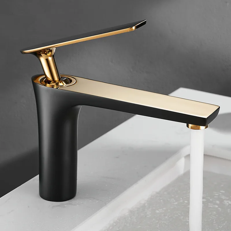 All Copper Black Gold Basin Faucet Sink Hot and Cold Faucet White Heightened  Bathroom 1/2,3/8