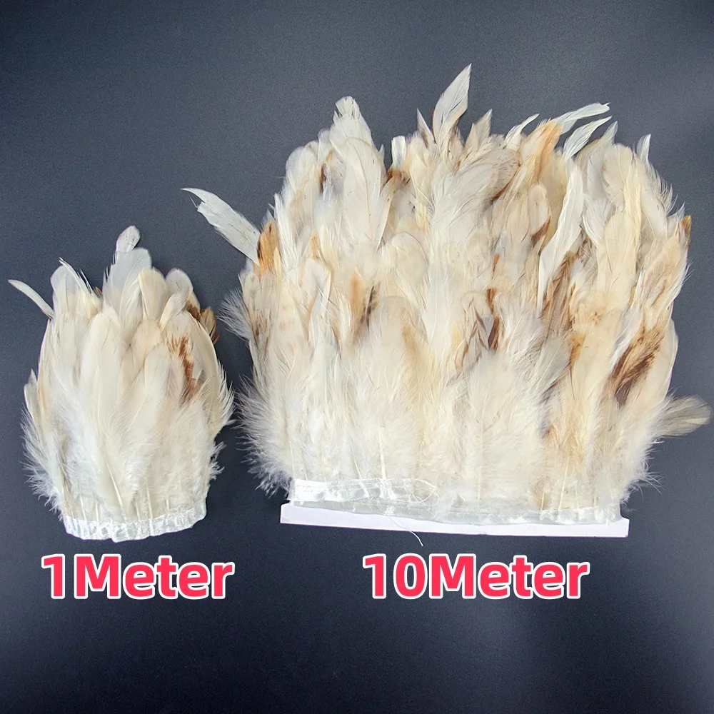 Natural Chicken Pheasant Feathers Fringe Trims Ribbon 10M Rooster Feather Decor for Crafts Ribbon Skirt Dress Dance Costume DIY