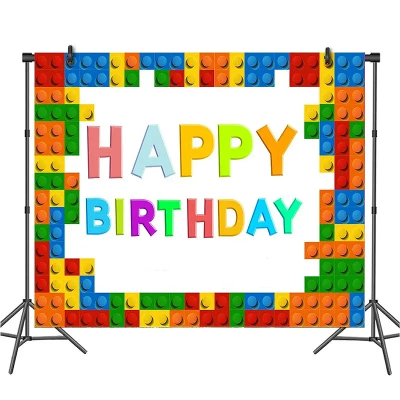 Building-blocks Kids Birthday Party Supplies Balloons Set Disposable Tableware Baby Shower Popcorn Box Tablecloth Kids Gifts