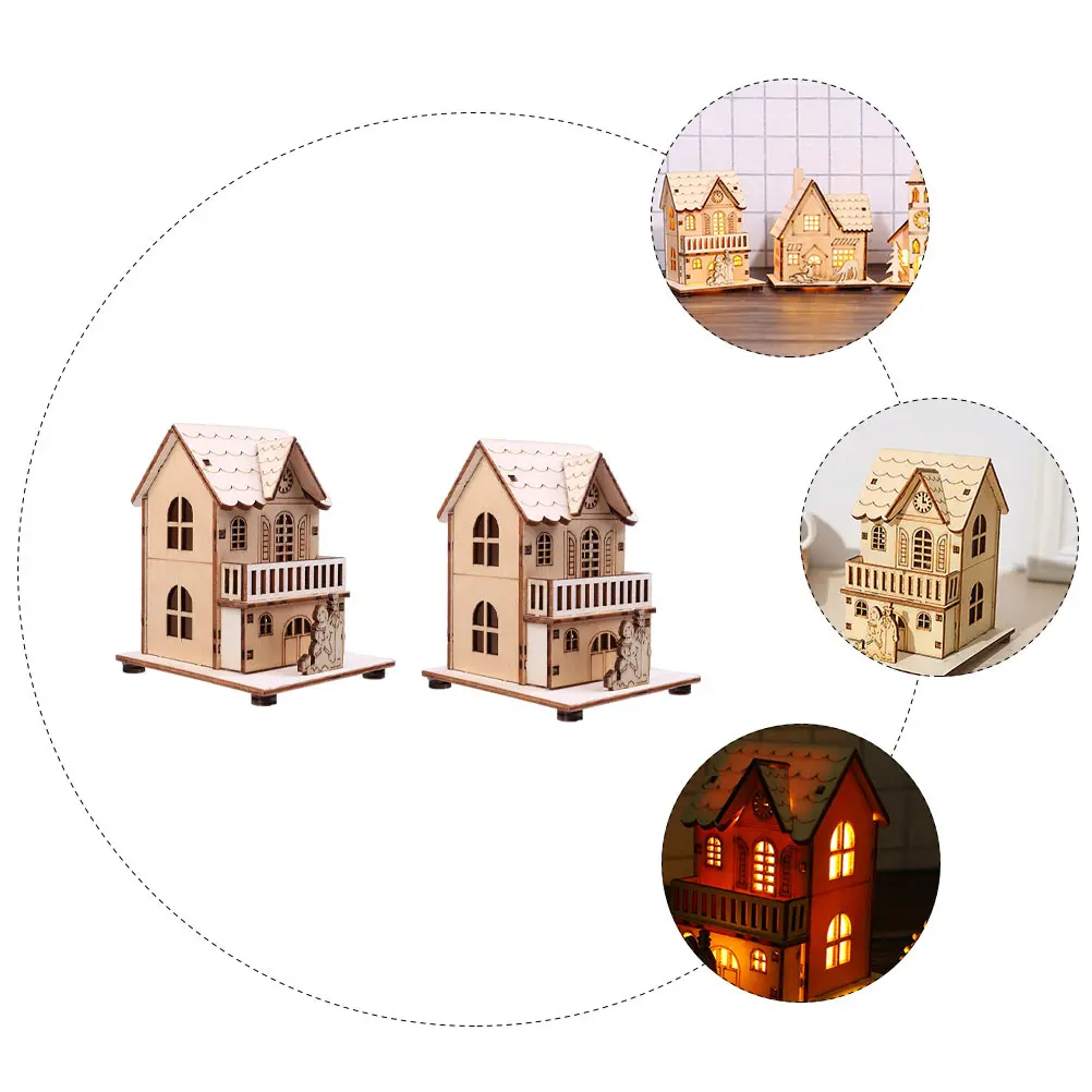 2 قطعة ديكور مضيئة عيد الميلاد منزل خشبي مذكرة مهرجان المشهد الزينة توهج المقصورة عيد الميلاد المنزل بار مطعم متجر