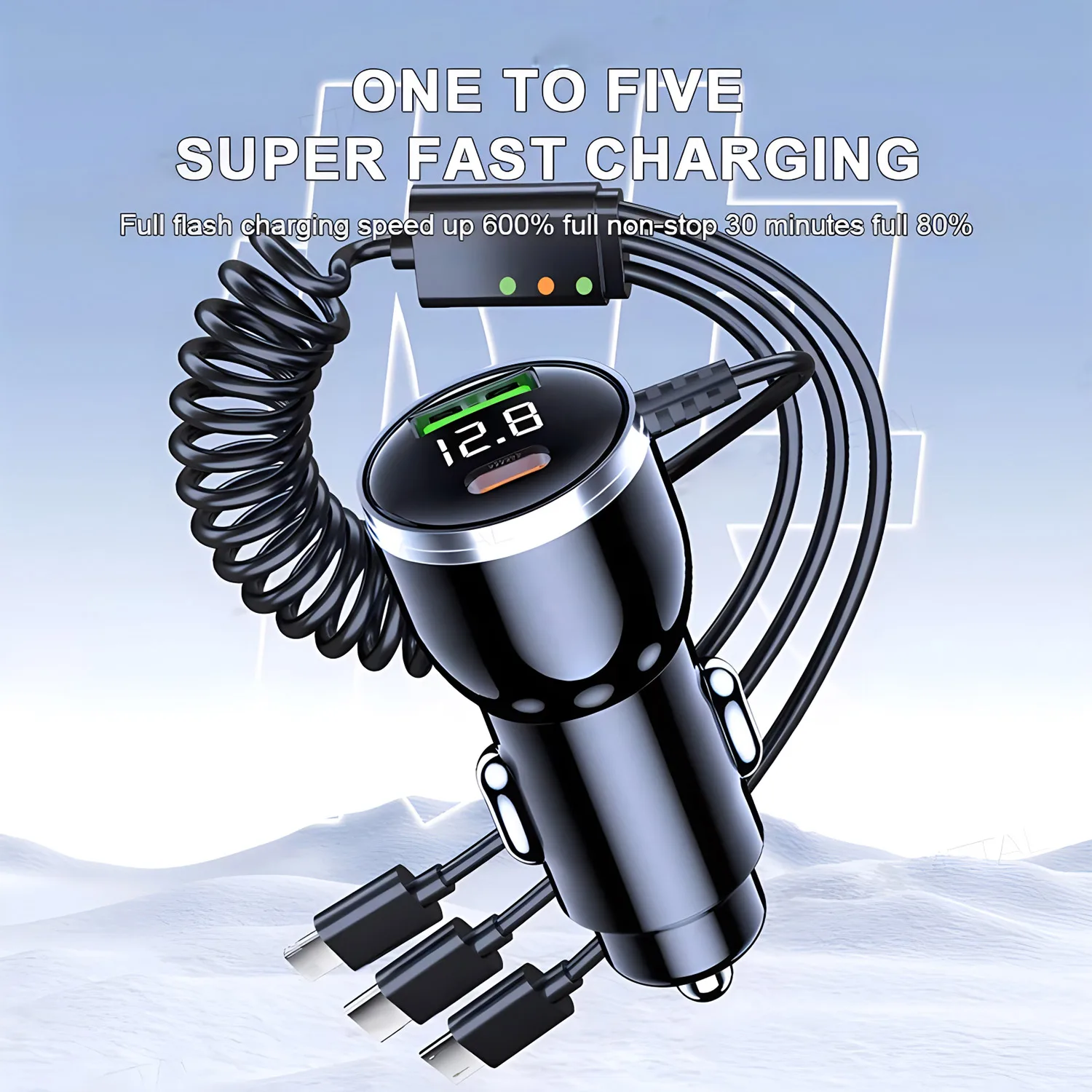 230W Car Charger Fast Charge 5 Ports PD QC3.0 USB C Car Phone Charger Type C Adapter in Car For iphone Samsung Huawei Xiaomi