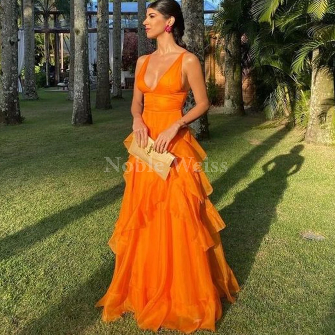 

V-Neck Organza Evening Dresses A-LINE Elegant Gowns for Women Prom Party Customize