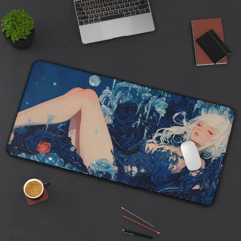 

Cute Beautiful Girl Table Mat Extended Non-slip Rolled Edge Table Mat Perfect Birthday Gift Gamer Desktop Home Office Decoration