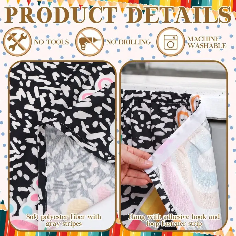 VIKAMA Back to School Desk Skirt Hook and Loop No Drill Teacher Classroom Rainbow Floral Pencil Table Decor Cover