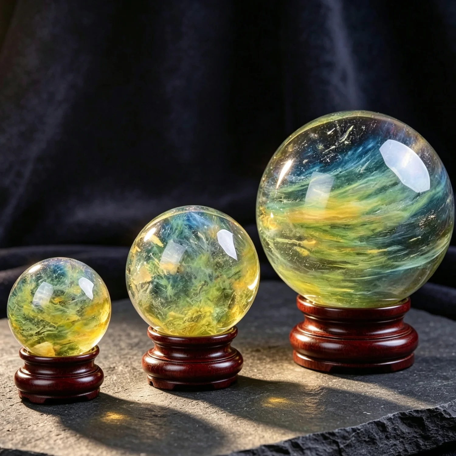 Natural Polished  Dreamy Yellow Smelting Stone Sphere, Feng Shui Home Ornament, Reiki Energy Healing Decor Gift