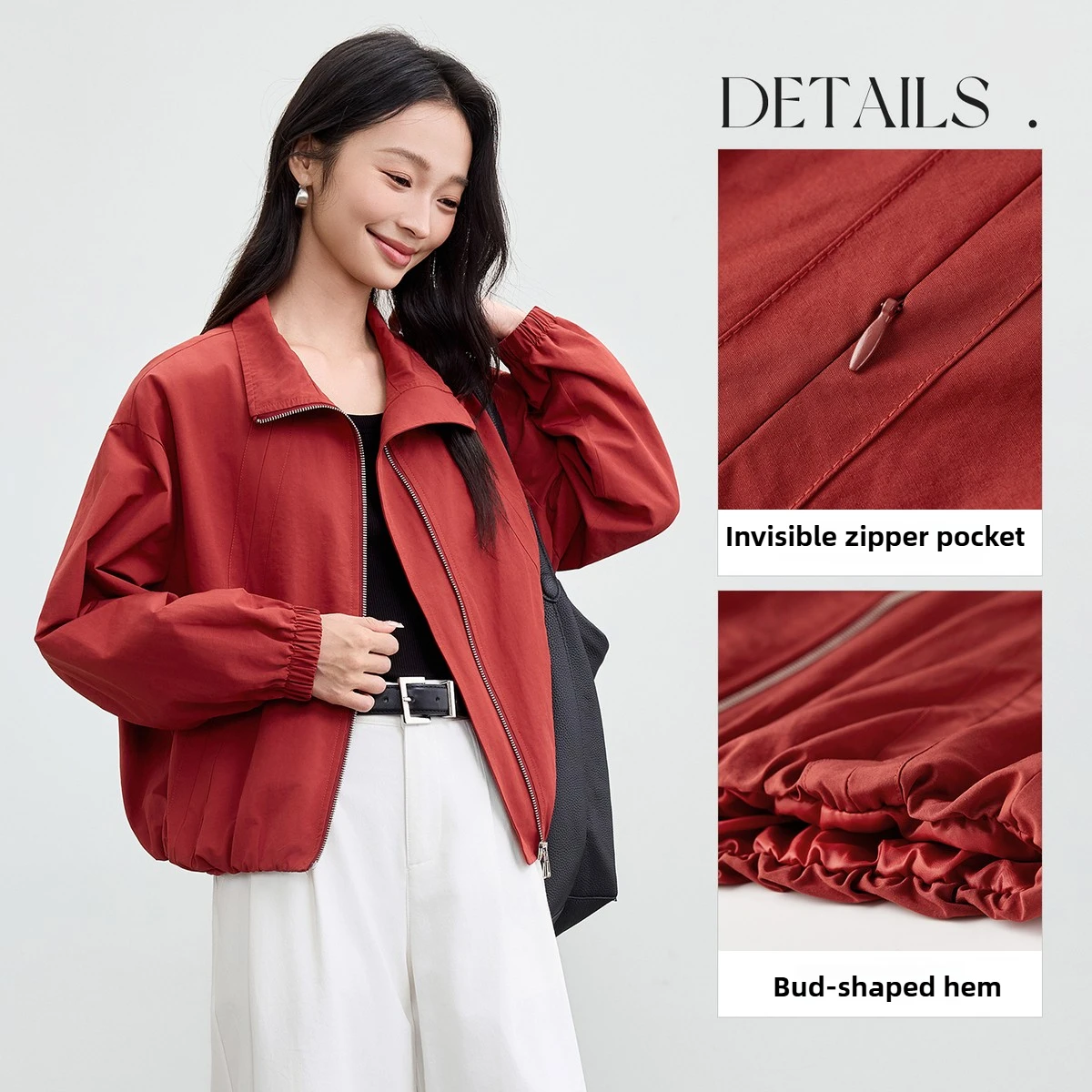 SENTUBILA سترة نسائية عادية كم طويل 2025 الخريف مكتب سيدة زمم ملابس خارجية الوقوف الرقبة جيب معاطف الإناث W53WB3537
