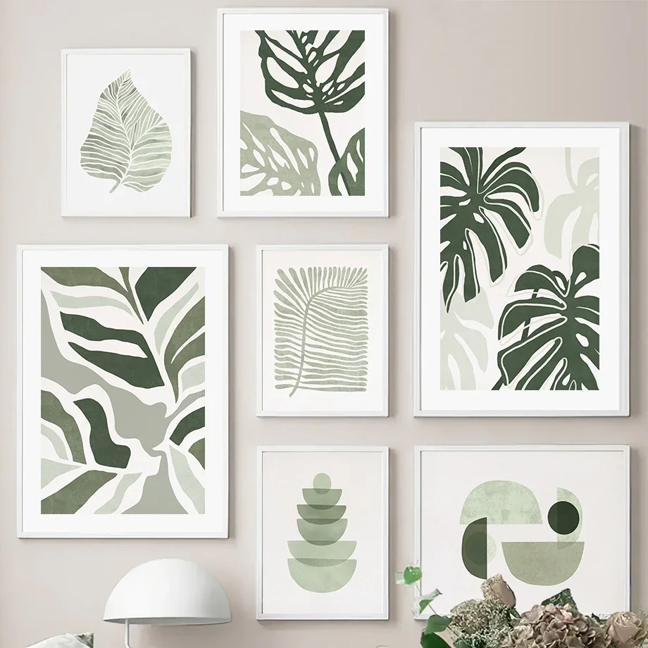 

Monstera Willow Plantain Leaves Geometric Wall Art Canvas Painting Nordic Posters And Prints Wall Pictures For Living Room Decor
