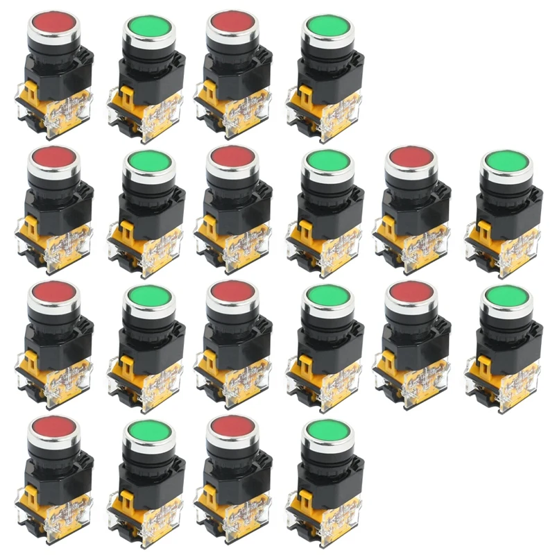 

20Pcs 22Mm Mount 10A 380V DPST Red Green Momentary Push Button Switch