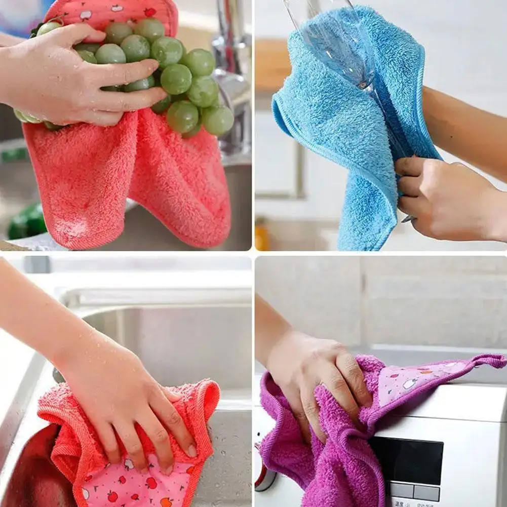 

1Pcs Coral Velvet Bathroom Supplies Soft Hand Towel Hanging Dishcloths Absorbent Cloth Kitche Cloth P1Q7