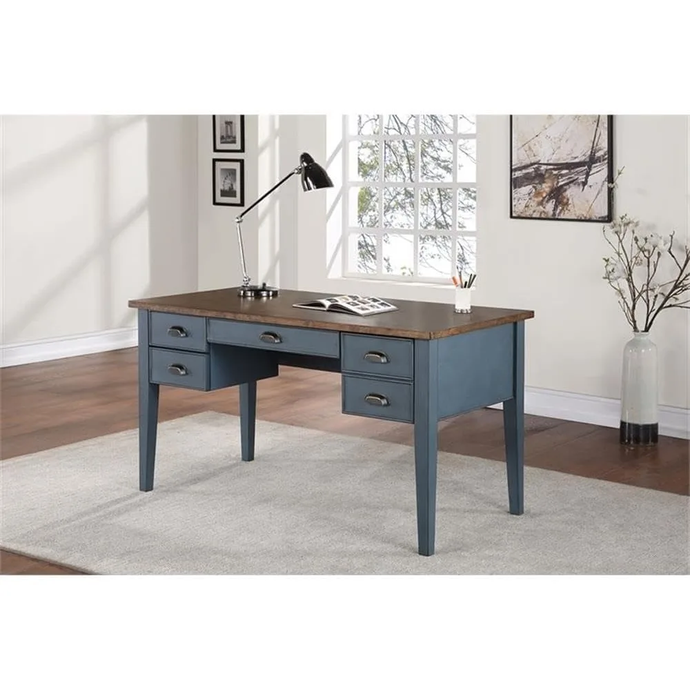 

Blue Executive Writing Desk: Half Pedestal Office Desk for Farmhouse Style