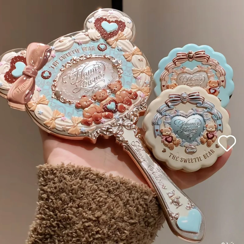 

Flower Knows The Sweetie Bear Collection Hand Holding Mirror Cute Relief Bear Shape Mirror Makeup Tool