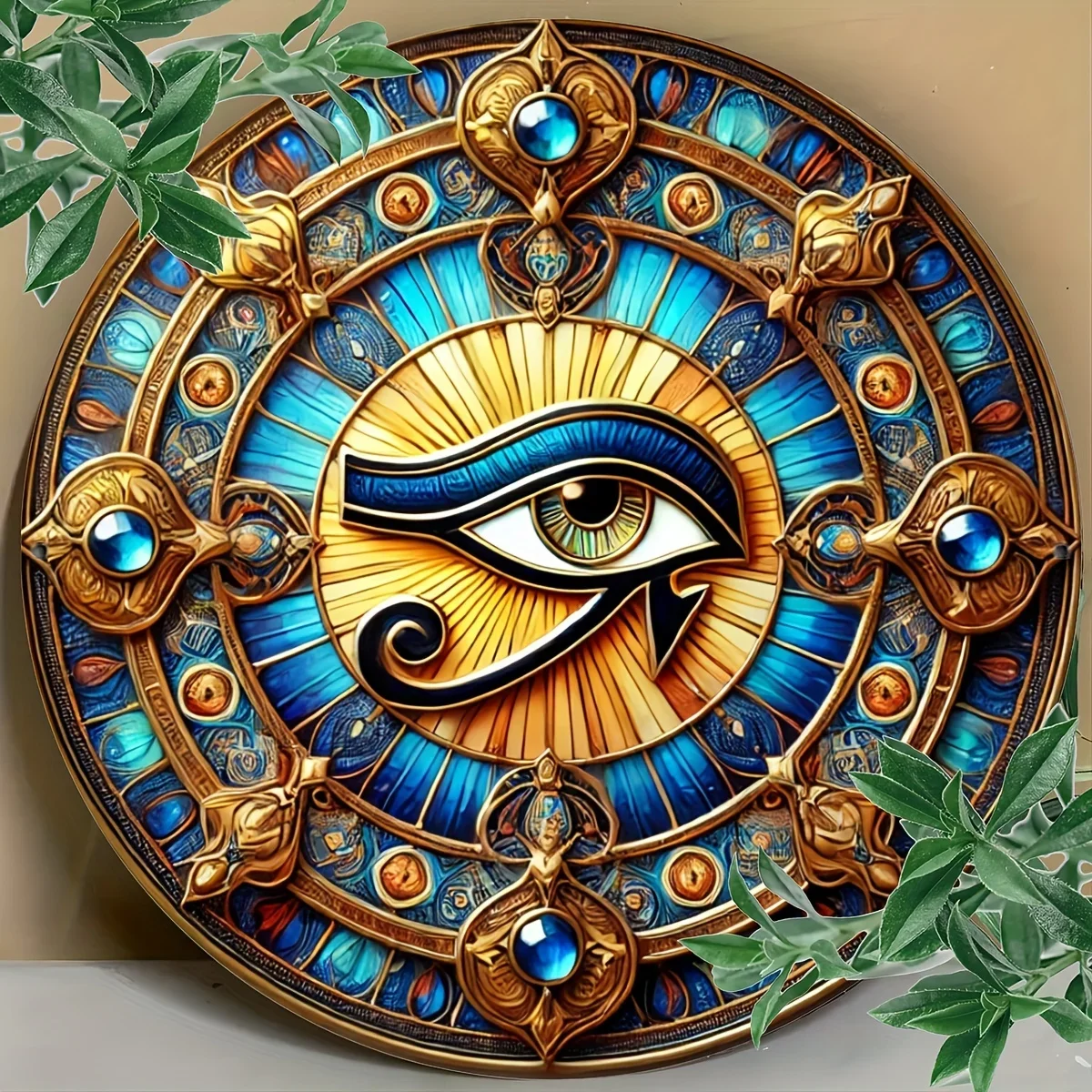 Eye of Horus Round Iron Artwork 7.8 Inch Decorative Wall Hanging Perfect for Home Cafe Bar Decor