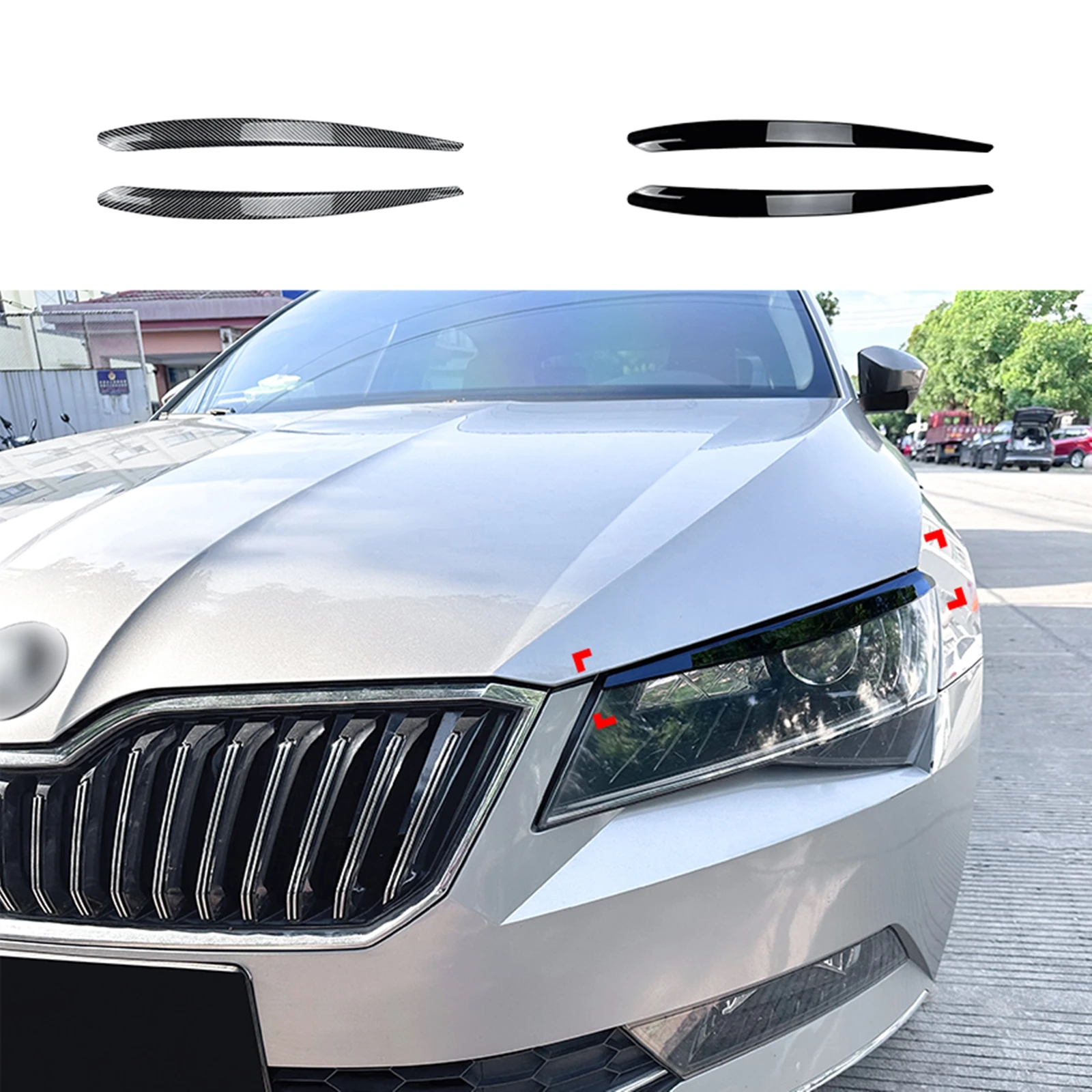 

For Skoda Superb B8 2016-2019 Carbon Fiber Look Headlight Eyebrow Headlamp Eyelid Trim Front Head Lamp Light Cover Sticker Brow