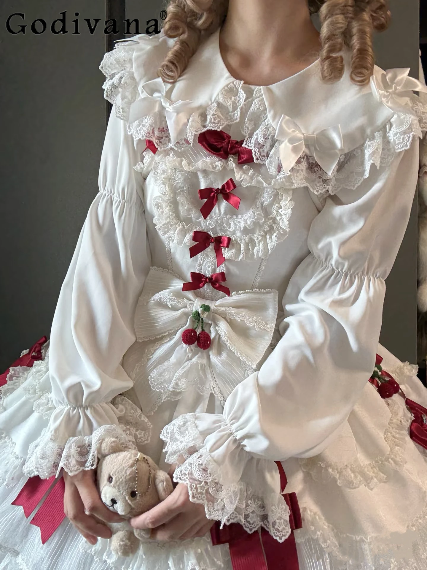 

Japanese Original Lolita Dress Sweet Girl Doll Collar Long Sleeve Shirt Retro Elegant Lady Cute Doll Feel Versatile Shirt