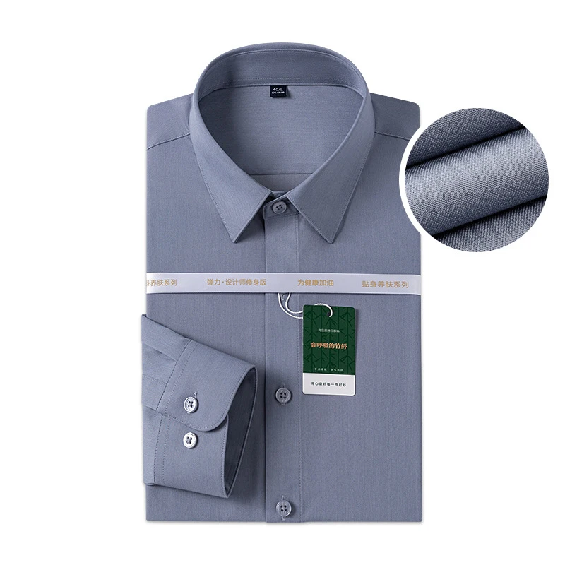 

Long Sleeve Men's Business Formal Dress Shirt Easy Care Non-iron Solid Male Office Working Shirts Whtie Gray