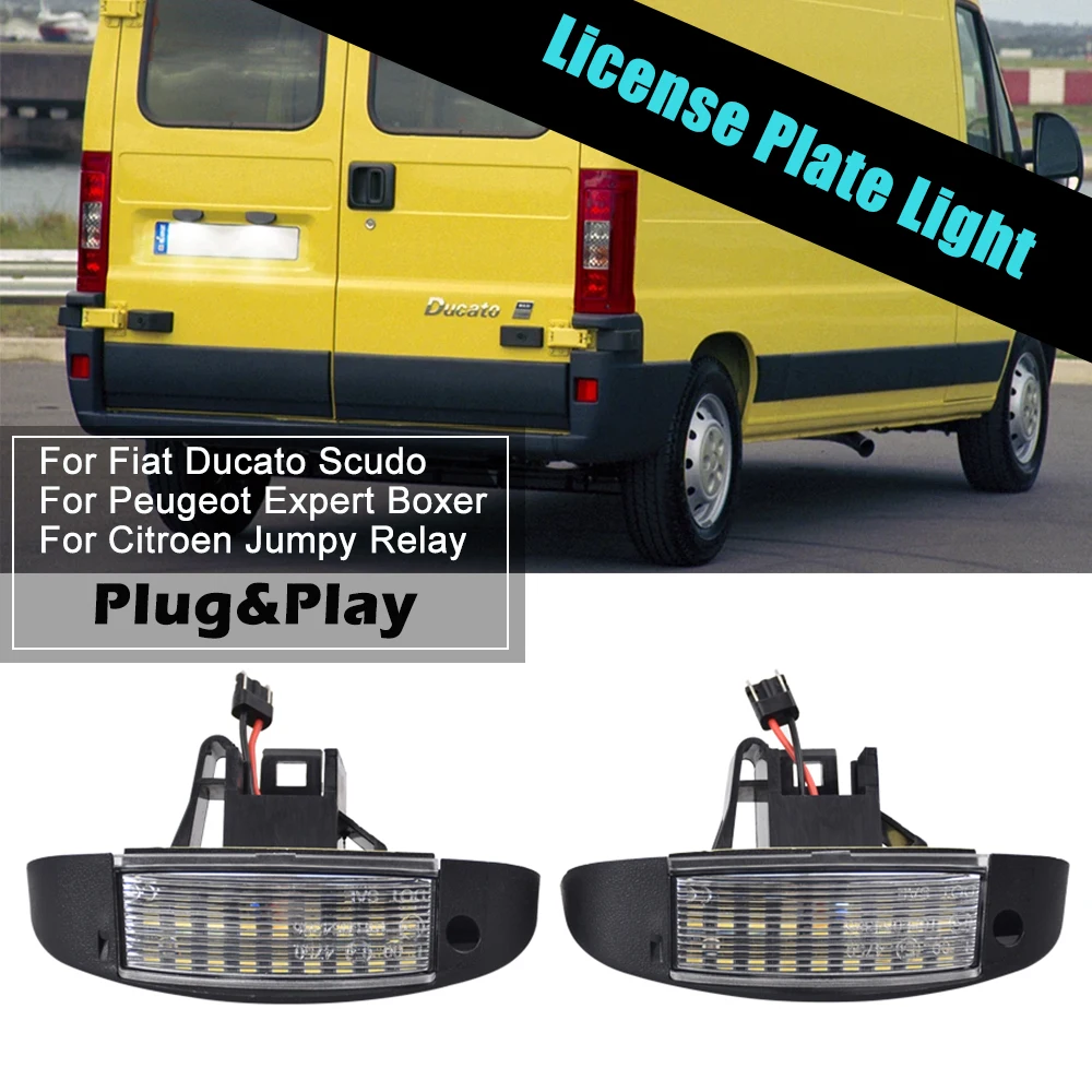 2x For Fiat Ducato For Peugeot Boxer Citroen Jumpy 2000-2006 Error Free Led Number License Plate Lights Parking Tag Lamps 6340A8