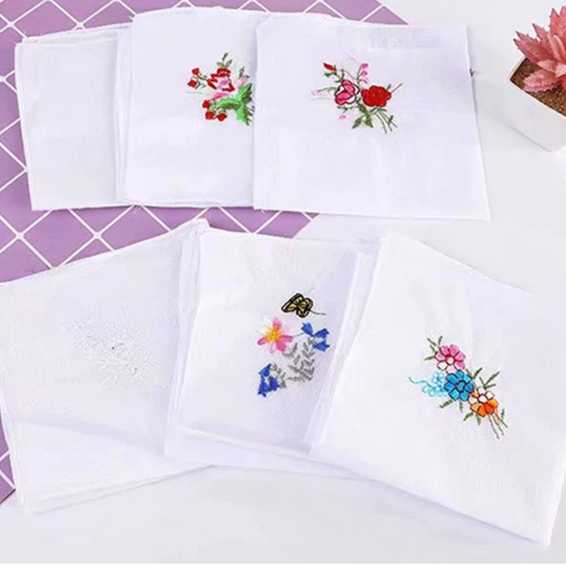 28x28CM Embroidery Handkerchief Towel for Adult Square Bandanas MultiUse Face Towel Man Sweat Wipe Pocket Towel Hankie