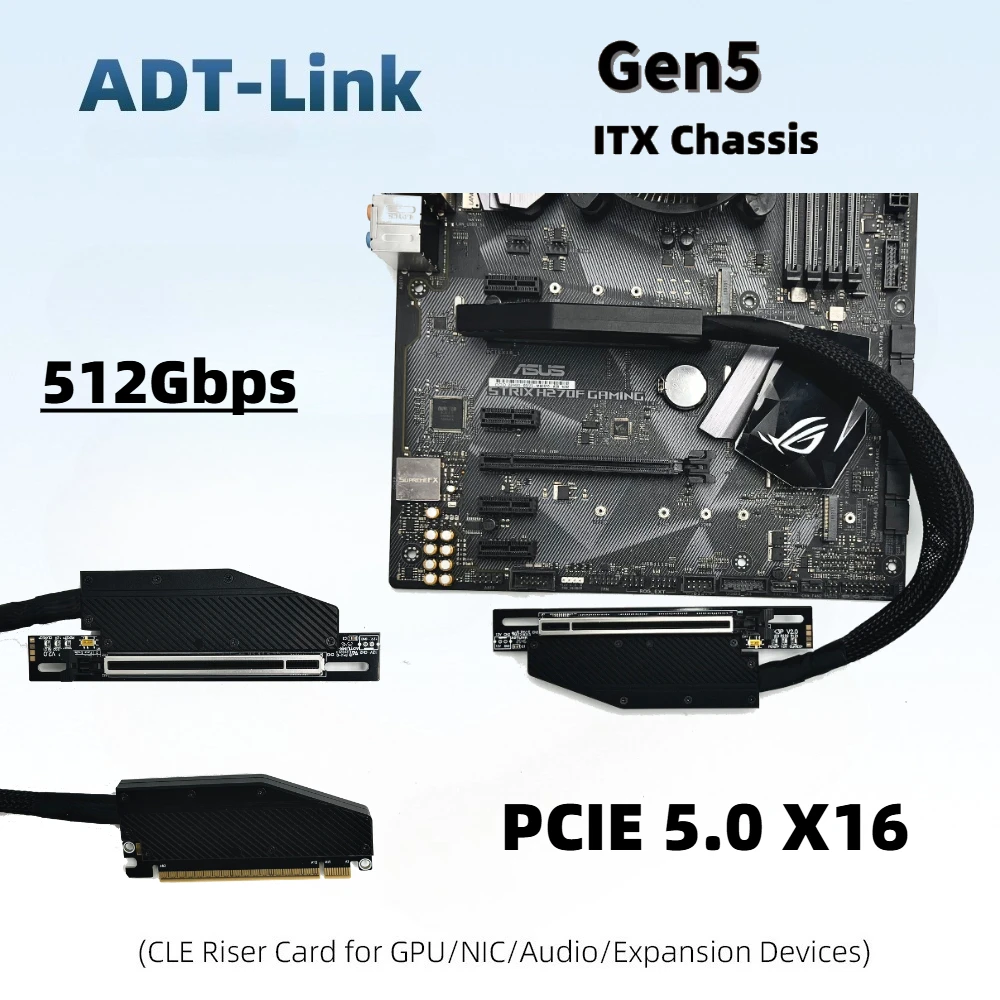 

ADT-Link 2026 New Dual Reverse Riser Cable Right & Left Bend Cable PCIe 5.0 x16 Soft GPU Extension -Server ITX RTX 5090 RX9070XT