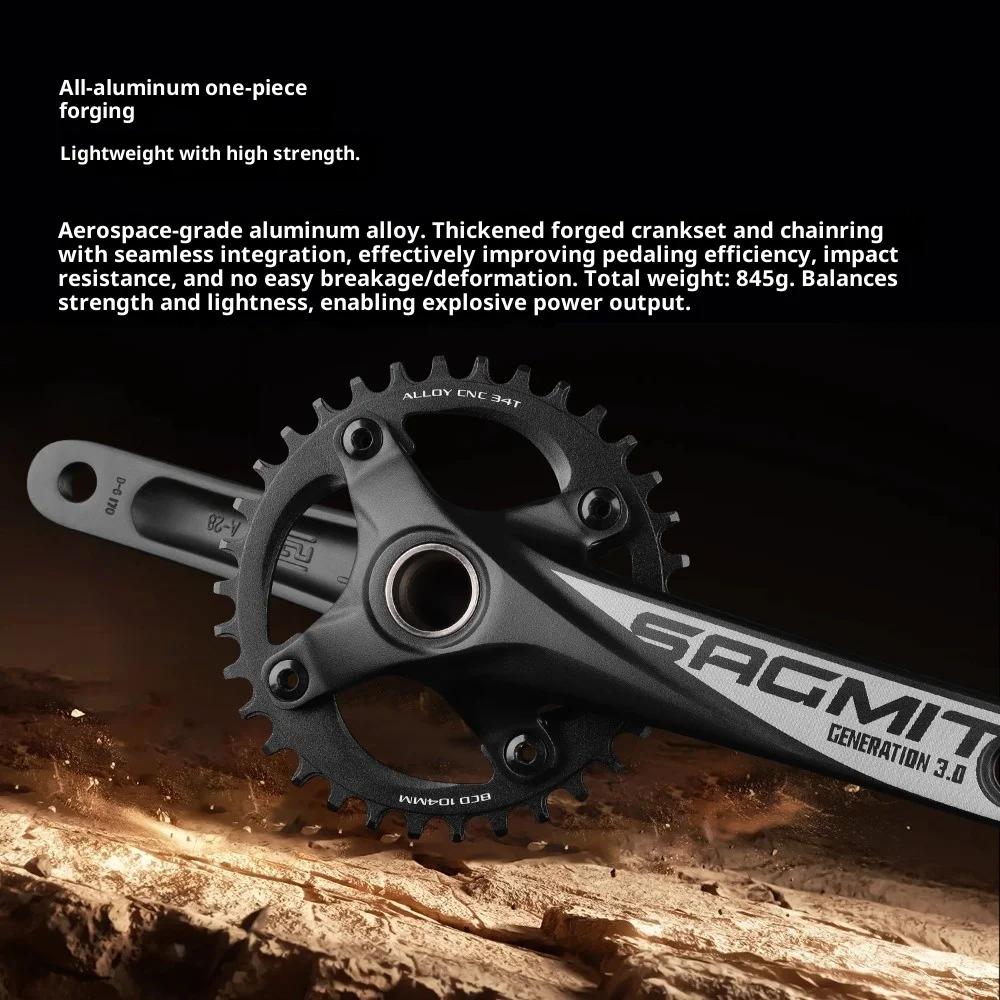 

SAGMIT MTB Bicycle Crankset CNC Aluminum Alloy 104BCD Hollow Crank 34T Integrated Crank Chainring 170mm Crank Bike Accessories