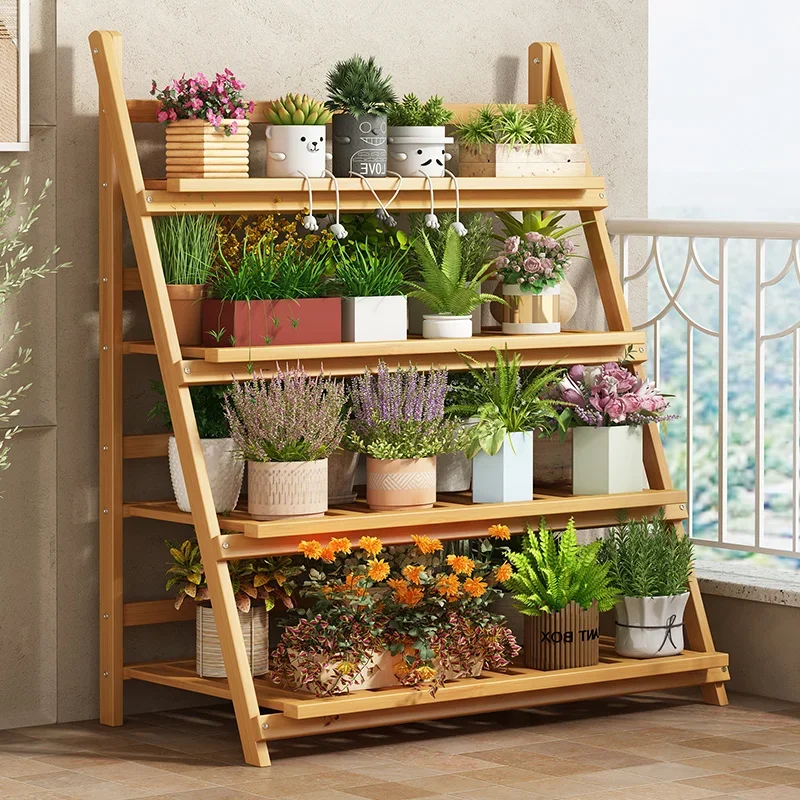 Solid Wood Flower Shelf Plant Shelves Multilayer Folding Originality Design Plant Shelve Balcony Outdoor Furniture Supporto view 4