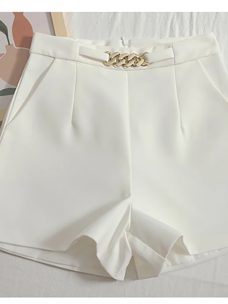 HELIAR Women Suits Shorts Female Sashes Mini Shorts Zipper A-line Wide Leg Elegant Skirts High Waist Shorts Women 2022 Summer