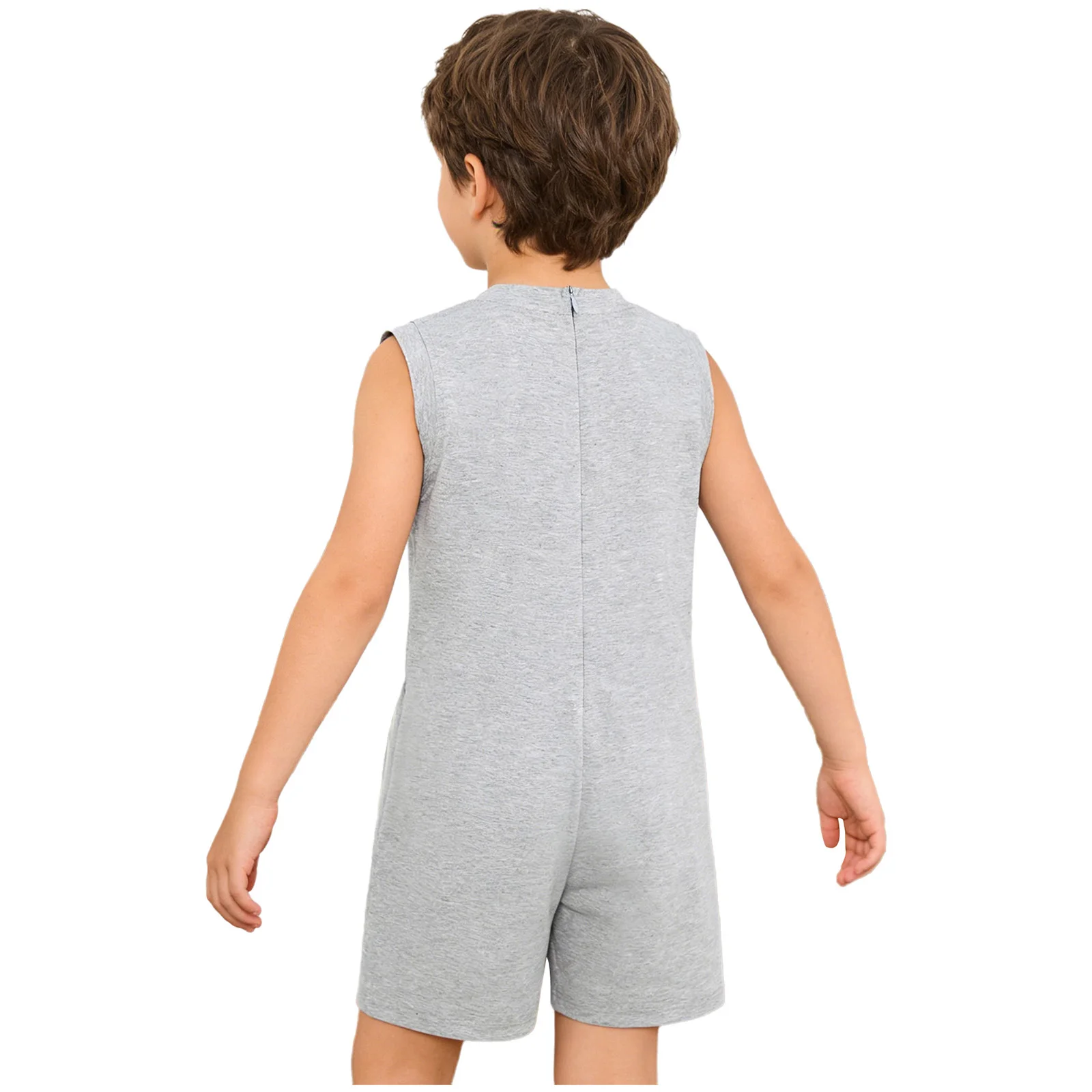 Kids Boys Girls Special Needs Adaptive Clothing Round Neck Sleeveless Back Invisible Zipper Anti-Strip Jumpsuit Cotton Rompers