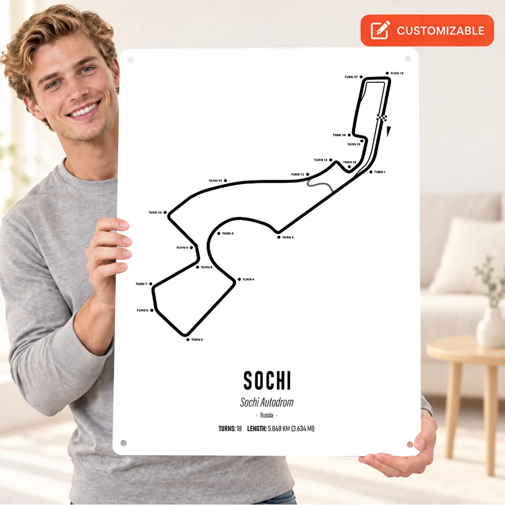 Sochi Autodrom Russia Textured Metal Poster Customized Aluminum Sign Track Route Outline Wall Art For Workshop Racing Fan Gift