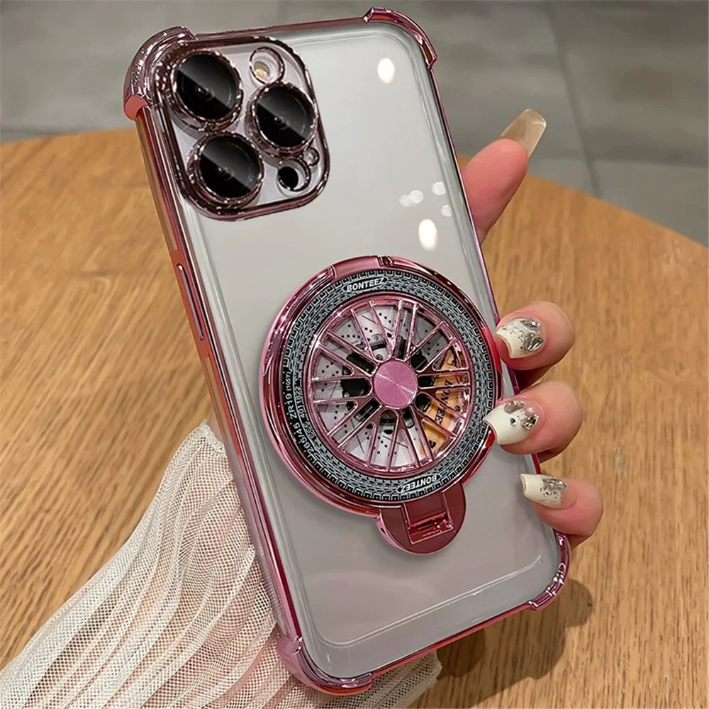 FLYKYLIN Luxury Magnetic Rotating Gyroscopic Bracket Phone Case For Huawei Mate 60 50 40 30 Pro Plating Clear Bumper Cover