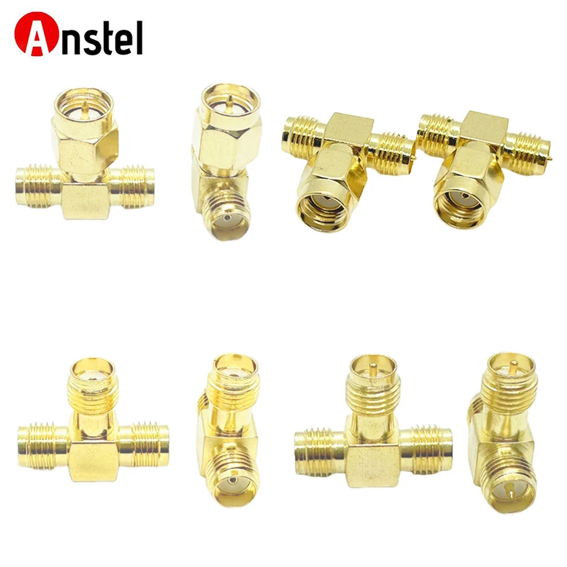 SMA 3 Way Splitter Kit SMA Male Female to Dual RP-SMA Male Female Adapter T Type Connector Converter for LAN Device Coaxial FPV