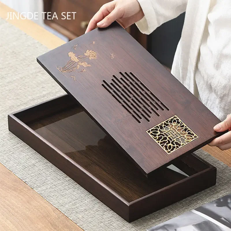 

Chinese Natural Bamboo Tea Tray Rectangle Drainage Water Storage Trays Household Drawer Tea Board Tea Set Decor Accessories