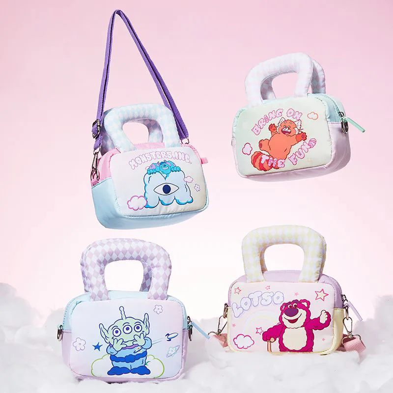 Miniso Disney Cloud Series Strawberry Bear Swelling Package Anime Cartoon Zipper Portable Diagonal Package Kawaii Girl Gifts