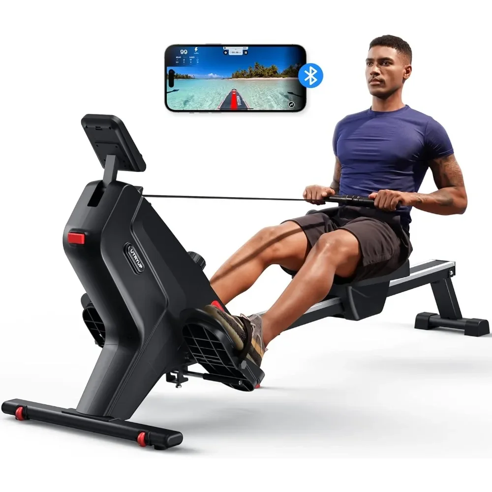 Magnetic Rowing Machines, 16 Levels of Quiet Resistance Foldable Rowing Machine with Bluetooth, App Supported, Tablet Holder