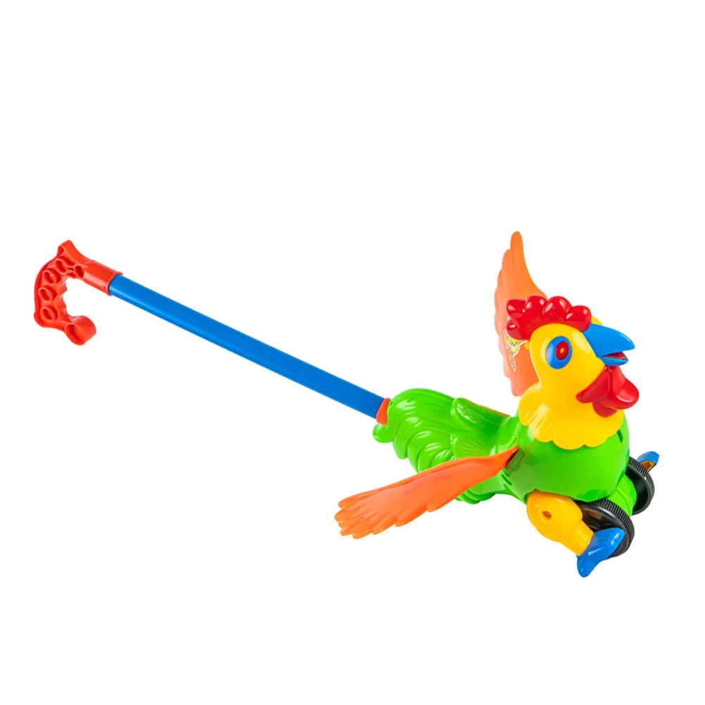 Baby Pushing Cart Funny Cartoon Toddler Walker Push Pull Learning Waddling Rooster Design Detachable Handle Early Educational