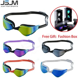 JSJM gafas de natación antivaho profesionales para adultos, lentes de gran angular HD, impermeables, ajustables, de silicona