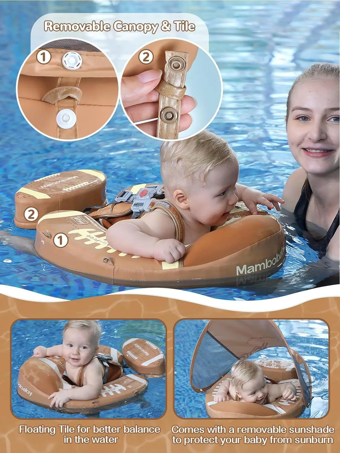 Water Toys Baby Swim Rings Non Inflatable Waist Ring With Sunshade Floating Boards Use For 3-24 Months Age Boys Girls